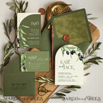 HOCHZEITS EINLADUNGEN blumig / Boho / Aquarell Elegante Arch Hochzeitskarten, Griechenland Hochzeitsset, Einfache Toskana Hochzeitskarte Suite, Oliven Hochzeitskarten, Samt olivgrüne Hochzeitsstationery4