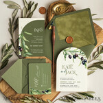 HOCHZEITS EINLADUNGEN blumig / Boho / Aquarell Elegante Arch Hochzeitskarten, Griechenland Hochzeitsset, Einfache Toskana Hochzeitskarte Suite, Oliven Hochzeitskarten, Samt olivgrüne Hochzeitsstationery4