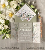HOCHZEITS EINLADUNGEN blumig / Boho / Aquarell Stilvolle Salbeigrüne Acryl-Hochzeitseinladung, elegante gefrorene Acrylgrüne Hochzeitseinladungen • Salbeigrüne moderne Hochzeitseinladung Suite • Luxuriöse Grünpflanzen-Hochzeitseinladungen7