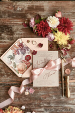 HOCHZEITS EINLADUNGEN blumig / Boho / Aquarell Hochzeitseinladungset elegant mit kalligraphischem Druck floralen pastellpfirsich37