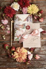 HOCHZEITS EINLADUNGEN blumig / Boho / Aquarell Hochzeitseinladungset elegant mit kalligraphischem Druck floralen pastellpfirsich37