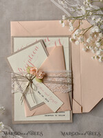 WEDDING INVITATIONS vintage lace/ rustic lace Peach Rustic Wedding Invitations with Real Lace Minimalist Invitation perfect for Summer Country Wedding7