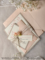 WEDDING INVITATIONS vintage lace/ rustic lace Peach Rustic Wedding Invitations with Real Lace Minimalist Invitation perfect for Summer Country Wedding7