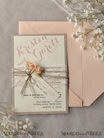 WEDDING INVITATIONS vintage lace/ rustic lace Peach Rustic Wedding Invitations with Real Lace Minimalist Invitation perfect for Summer Country Wedding7