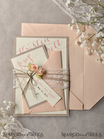 WEDDING INVITATIONS vintage lace/ rustic lace Peach Rustic Wedding Invitations with Real Lace Minimalist Invitation perfect for Summer Country Wedding7