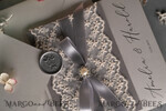 WEDDING INVITATIONS vintage lace/ rustic lace Vintage Lace  Wedding Invitations Elegant Grey Ivory ribbon and Bow 14