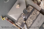WEDDING INVITATIONS vintage lace/ rustic lace Vintage Lace  Wedding Invitations Elegant Grey Ivory ribbon and Bow 14