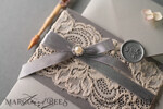 WEDDING INVITATIONS vintage lace/ rustic lace Vintage Lace  Wedding Invitations Elegant Grey Ivory ribbon and Bow 14
