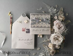 WEDDING INVITATIONS vintage lace/ rustic lace Vintage Lace  Wedding Invitations Elegant Grey Ivory ribbon and Bow 14