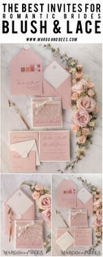 WEDDING INVITATIONS vintage lace/ rustic lace Elegant Wedding Stationery Vintage Lace Presonalized Invitation Ivory Bowl and Moody Rose Pink17