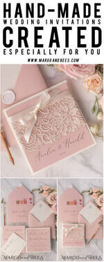 WEDDING INVITATIONS vintage lace/ rustic lace Elegant Wedding Stationery Vintage Lace Presonalized Invitation Ivory Bowl and Moody Rose Pink17