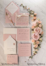 WEDDING INVITATIONS vintage lace/ rustic lace Elegant Wedding Stationery Vintage Lace Presonalized Invitation Ivory Bowl and Moody Rose Pink17