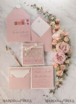 WEDDING INVITATIONS vintage lace/ rustic lace Elegant Wedding Stationery Vintage Lace Presonalized Invitation Ivory Bowl and Moody Rose Pink17