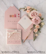 WEDDING INVITATIONS vintage lace/ rustic lace Elegant Wedding Stationery Vintage Lace Presonalized Invitation Ivory Bowl and Moody Rose Pink17