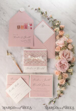 WEDDING INVITATIONS vintage lace/ rustic lace Personalized Wedding invitations Vintage Lace Invites Blush Pink and Ivory 17