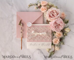 WEDDING INVITATIONS vintage lace/ rustic lace Personalized Wedding invitations Vintage Lace Invites Blush Pink and Ivory 17