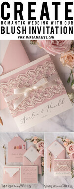 WEDDING INVITATIONS vintage lace/ rustic lace Personalized Wedding invitations Vintage Lace Invites Blush Pink and Ivory 17