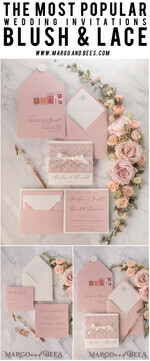 WEDDING INVITATIONS vintage lace/ rustic lace Personalized Wedding invitations Vintage Lace Invites Blush Pink and Ivory 17