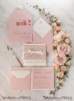 WEDDING INVITATIONS vintage lace/ rustic lace Personalized Wedding invitations Vintage Lace Invites Blush Pink and Ivory 17