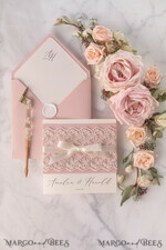 WEDDING INVITATIONS vintage lace/ rustic lace Personalized Wedding invitations Vintage Lace Invites Blush Pink and Ivory 17