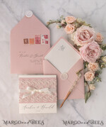 WEDDING INVITATIONS vintage lace/ rustic lace Personalized Wedding invitations Vintage Lace Invites Blush Pink and Ivory 17