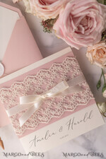WEDDING INVITATIONS vintage lace/ rustic lace Personalized Wedding invitations Vintage Lace Invites Blush Pink and Ivory 17