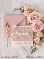 WEDDING INVITATIONS vintage lace/ rustic lace Personalized Wedding invitations Vintage Lace Invites Blush Pink and Ivory 17