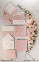 WEDDING INVITATIONS vintage lace/ rustic lace Vintage Lace Ivory Wedding Invitations Elegant Invites Ivory Ribbon and Bow with Blush20