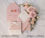 WEDDING INVITATIONS vintage lace/ rustic lace Vintage Lace Ivory Wedding Invitations Elegant Invites Ivory Ribbon and Bow with Blush20
