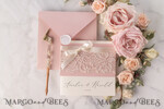 WEDDING INVITATIONS vintage lace/ rustic lace Vintage Lace Ivory Wedding Invitations Elegant Invites Ivory Ribbon and Bow with Blush20