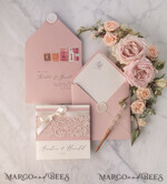 WEDDING INVITATIONS vintage lace/ rustic lace Vintage Lace Ivory Wedding Invitations Elegant Invites Ivory Ribbon and Bow with Blush20