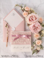WEDDING INVITATIONS vintage lace/ rustic lace Handmade wedding invitation, lace invites19