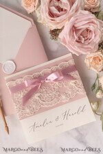 WEDDING INVITATIONS vintage lace/ rustic lace Handmade wedding invitation, lace invites19