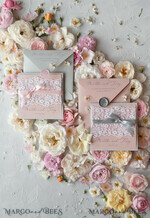 WEDDING INVITATIONS vintage lace/ rustic lace Romantic  Wedding Stationery Vintage Lace Presonalized Invitation Light Grey and Blush Pink39