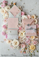 WEDDING INVITATIONS vintage lace/ rustic lace Romantic  Wedding Stationery Vintage Lace Presonalized Invitation Light Grey and Blush Pink39