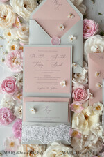 WEDDING INVITATIONS vintage lace/ rustic lace Romantic  Wedding Stationery Vintage Lace Presonalized Invitation Light Grey and Blush Pink39