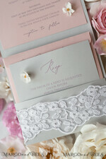 WEDDING INVITATIONS vintage lace/ rustic lace Romantic  Wedding Stationery Vintage Lace Presonalized Invitation Light Grey and Blush Pink39