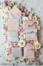 WEDDING INVITATIONS vintage lace/ rustic lace Romantic  Wedding Stationery Vintage Lace Presonalized Invitation Light Grey and Blush Pink39