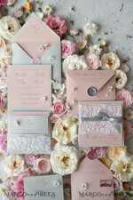 WEDDING INVITATIONS vintage lace/ rustic lace Romantic  Wedding Stationery Vintage Lace Presonalized Invitation Light Grey and Blush Pink39