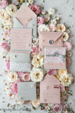 WEDDING INVITATIONS vintage lace/ rustic lace Romantic  Wedding Stationery Vintage Lace Presonalized Invitation Light Grey and Blush Pink39