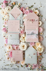 WEDDING INVITATIONS vintage lace/ rustic lace Romantic  Wedding Stationery Vintage Lace Presonalized Invitation Light Grey and Blush Pink39