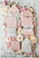 WEDDING INVITATIONS vintage lace/ rustic lace Romantic  Wedding Stationery Vintage Lace Presonalized Invitation Light Grey and Blush Pink39