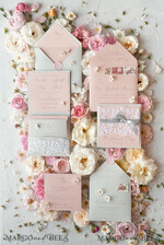 WEDDING INVITATIONS vintage lace/ rustic lace Romantic  Wedding Stationery Vintage Lace Presonalized Invitation Light Grey and Blush Pink39