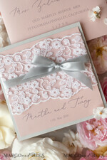 WEDDING INVITATIONS vintage lace/ rustic lace Romantic  Wedding Stationery Vintage Lace Presonalized Invitation Light Grey and Blush Pink39