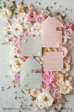 WEDDING INVITATIONS vintage lace/ rustic lace Romantic  Wedding Stationery Vintage Lace Presonalized Invitation Light Grey and Blush Pink39