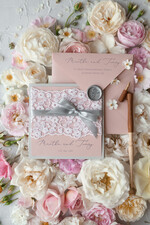 WEDDING INVITATIONS vintage lace/ rustic lace Romantic  Wedding Stationery Vintage Lace Presonalized Invitation Light Grey and Blush Pink39