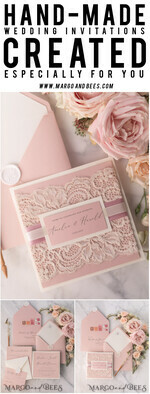 WEDDING INVITATIONS vintage lace/ rustic lace Modern Wedding invitations, elegant lace stationery19