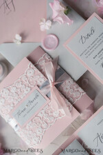 WEDDING INVITATIONS vintage lace/ rustic lace Elegant Vintage Lace Wedding Invitations Romantic Bespoke Grey Wedding Cards Glamour Pink Wedding Invitation Suite Pocket Wedding Invites37
