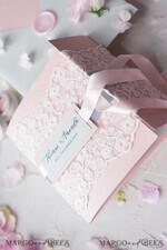 WEDDING INVITATIONS vintage lace/ rustic lace Elegant Vintage Lace Wedding Invitations Romantic Bespoke Grey Wedding Cards Glamour Pink Wedding Invitation Suite Pocket Wedding Invites37
