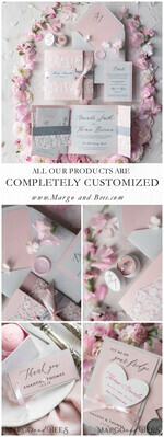 WEDDING INVITATIONS vintage lace/ rustic lace Elegant Vintage Lace Wedding Invitations Romantic Bespoke Grey Wedding Cards Glamour Pink Wedding Invitation Suite Pocket Wedding Invites37